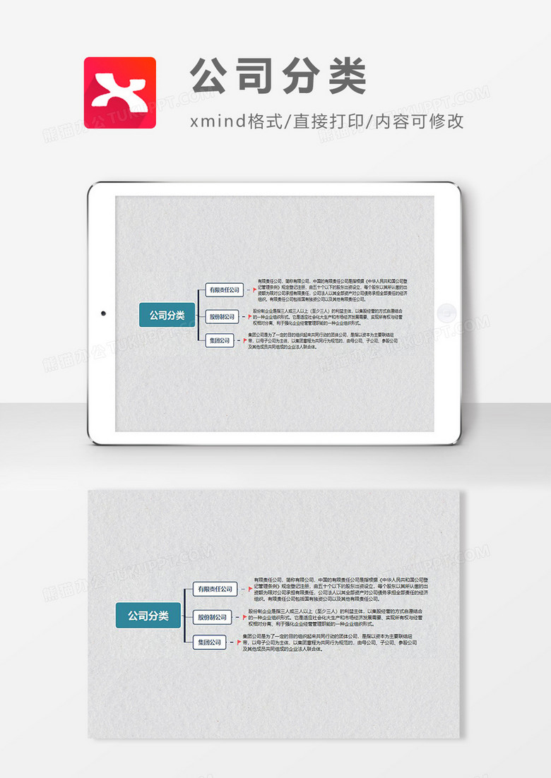  思维导图简约大气公司分类XMind模板