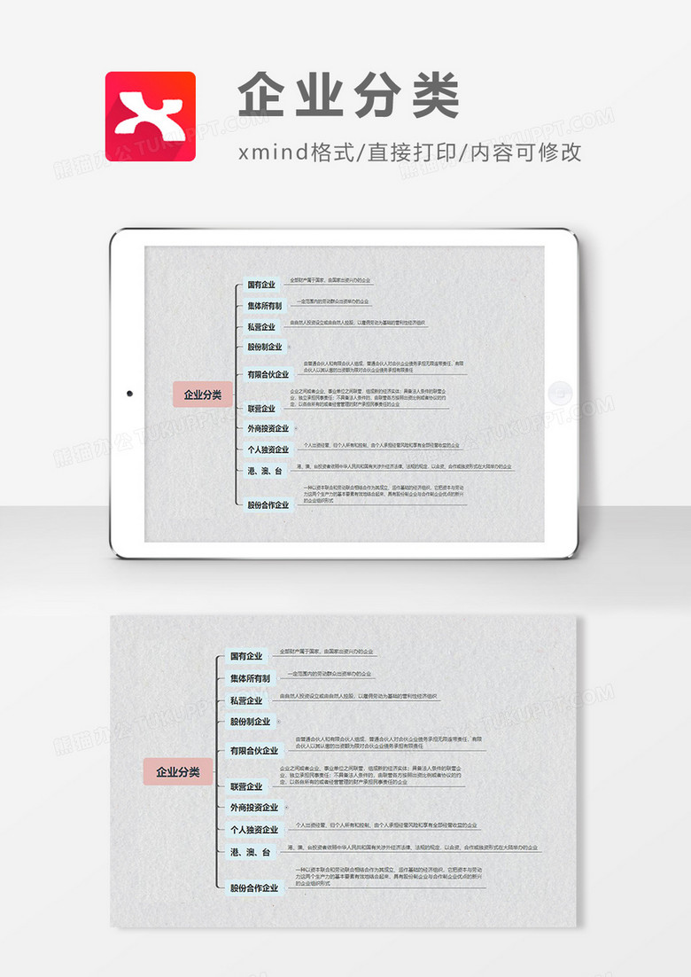 思维导图简约大气企业分类XMind模板