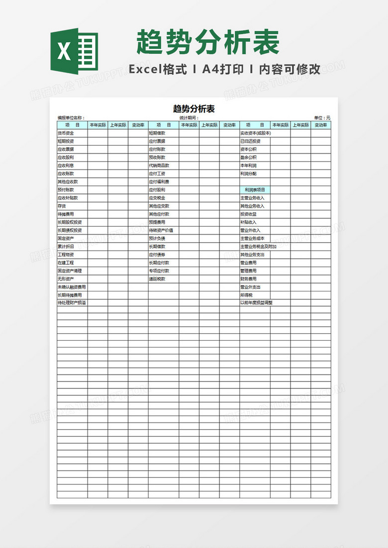 趋势分析表模板excel表