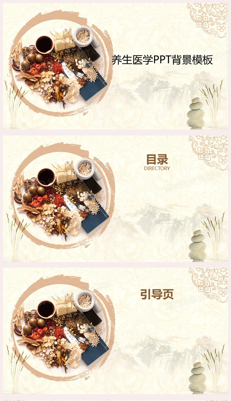 淡雅简约养生医学PPT背景模板