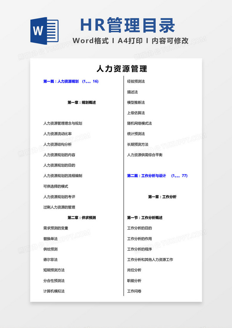 人力资源管理目录word模板