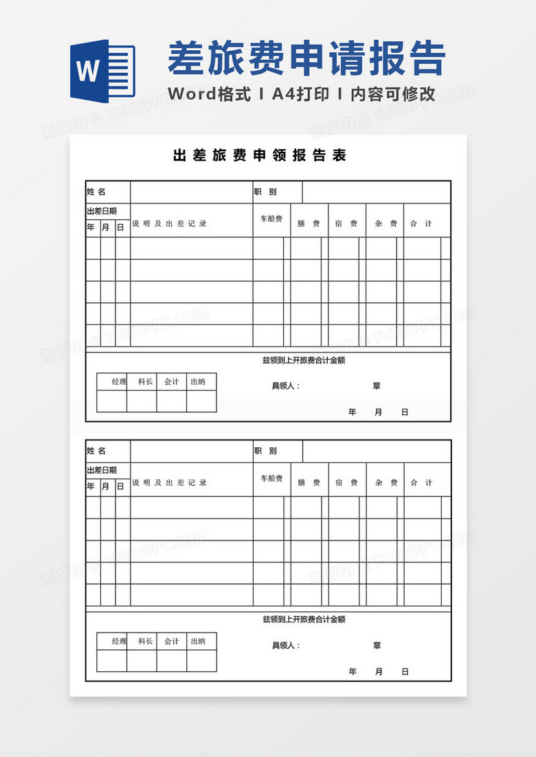 出差旅费申领报告表word模板