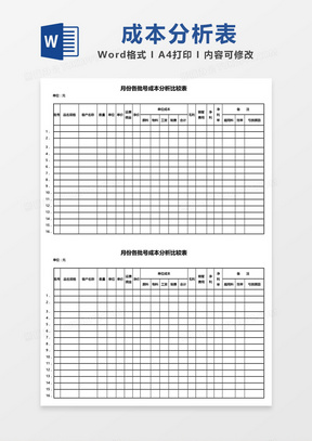 月份各批号成本分析比较表word模板