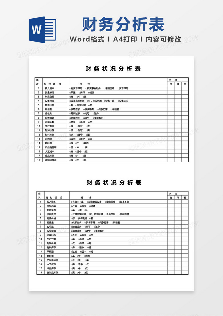 简约财务状况分析表word模板