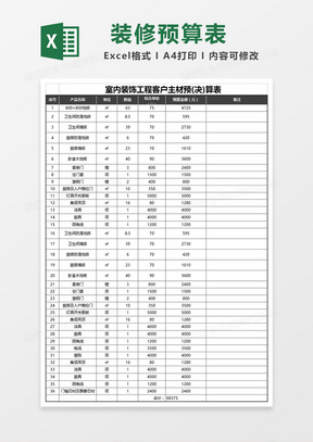 黑色边框室内装修预算表Excel模板