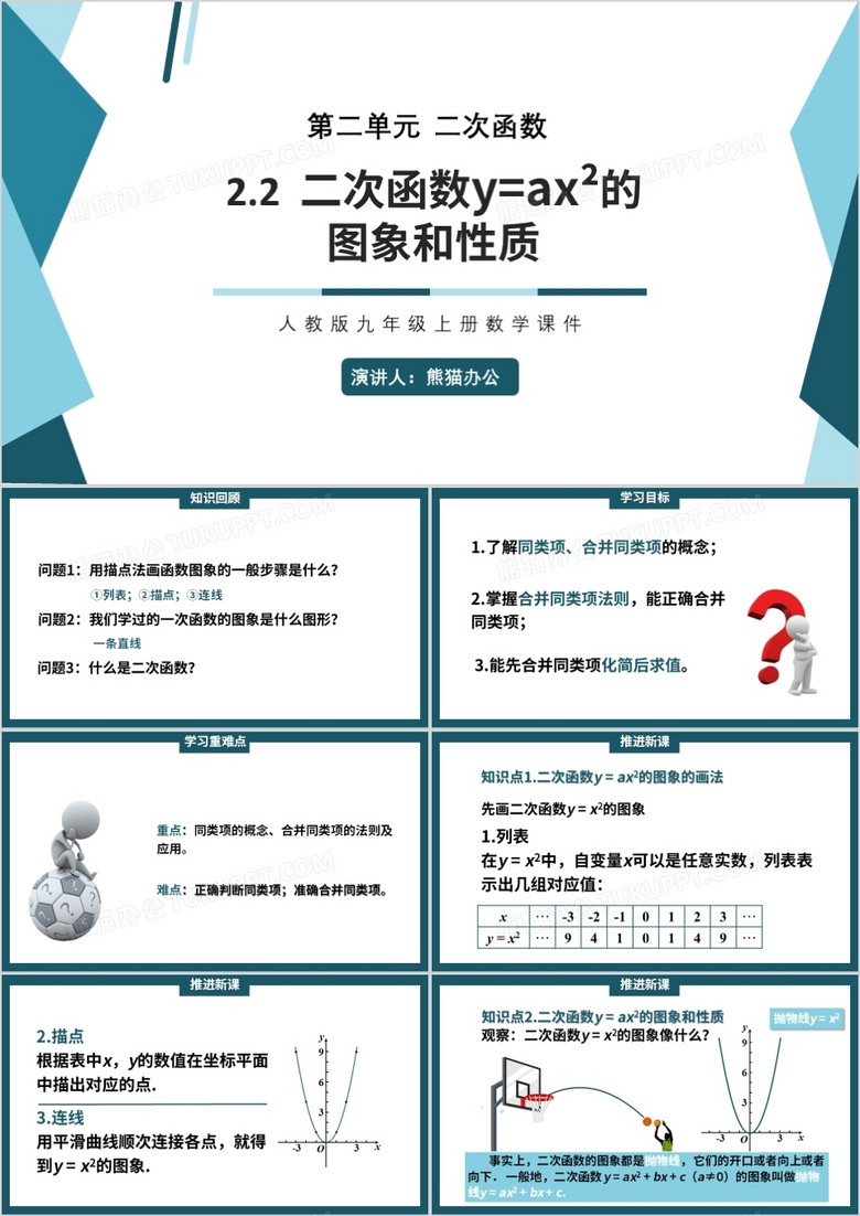 部编版九年级数学上册二次函数y=ax2的图象与性质课件PPT模板