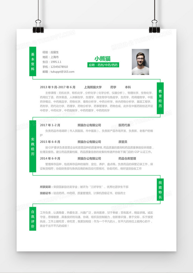 绿色时尚简约药剂中药西药求职简历word简历