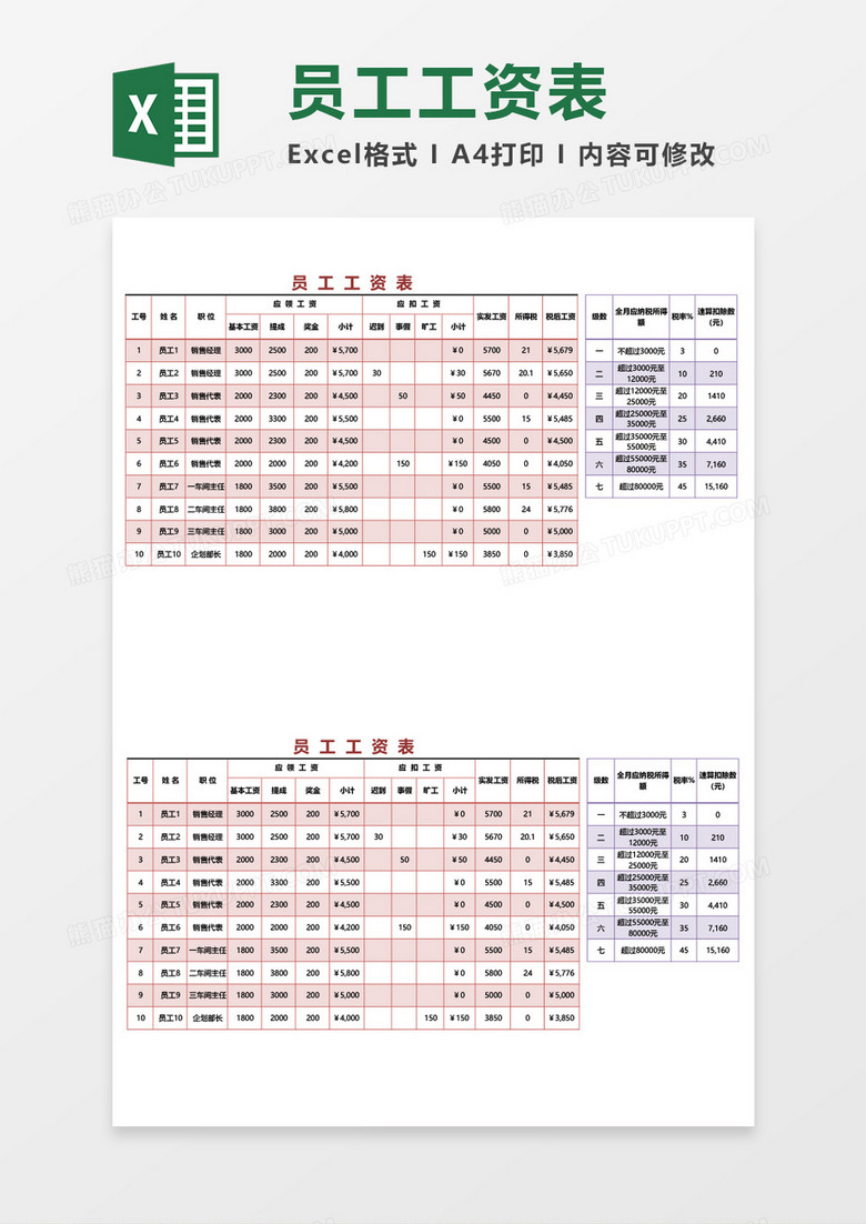 员工工资表计算excel模板