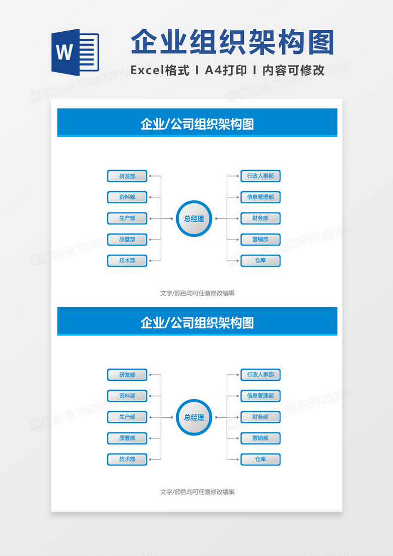 企业公司团队组织架构图word模板