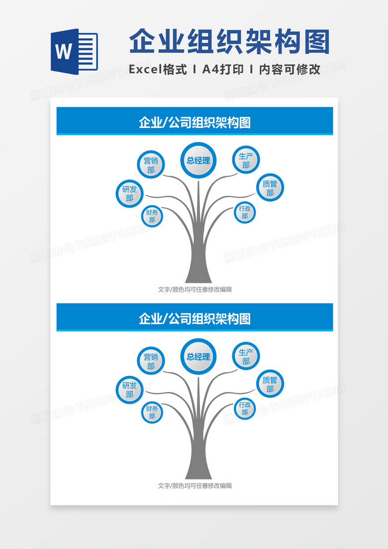 企业公司树形组织架构图word模板
