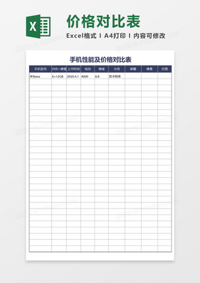 手机性能及价格对比表excel模板