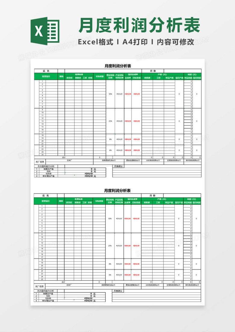 月度利润分析表execl模板