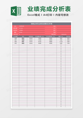 销售业务员业绩完成情况分析表execl模板