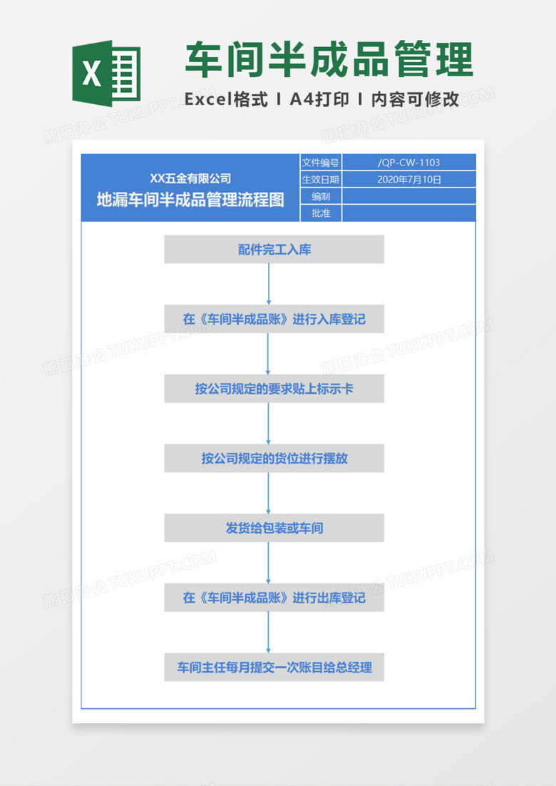 地漏车间半成品管理Execl模板