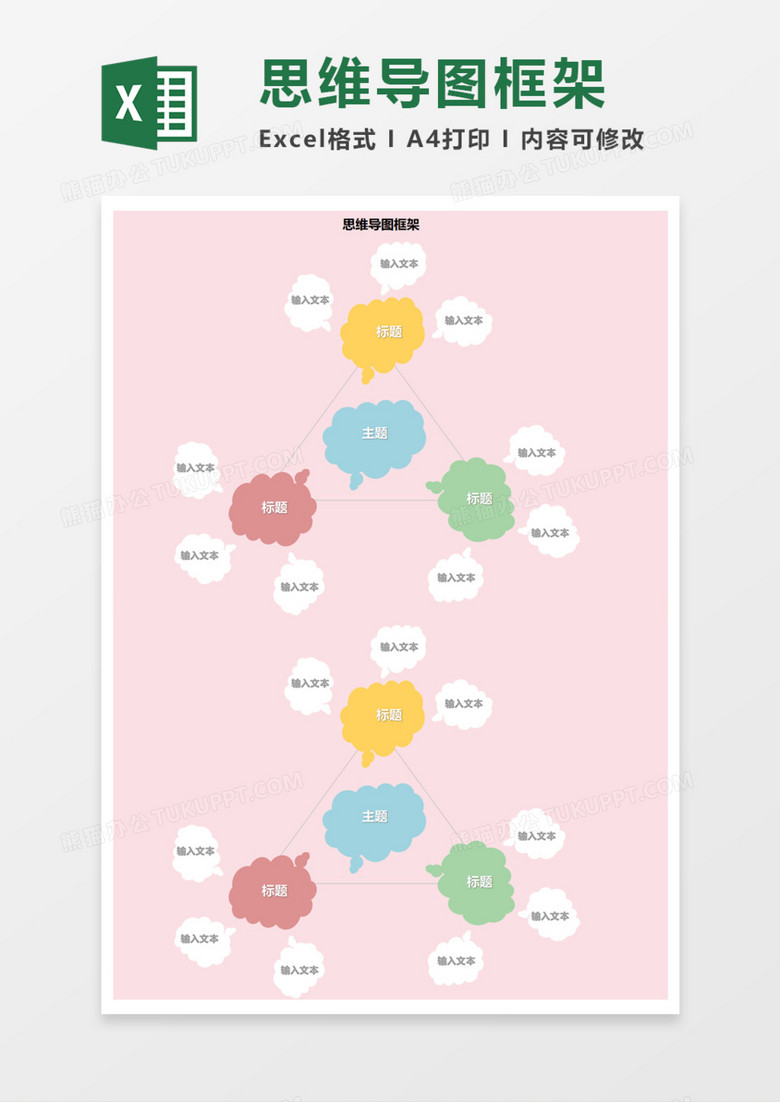 思维导图云朵型框架execl模板