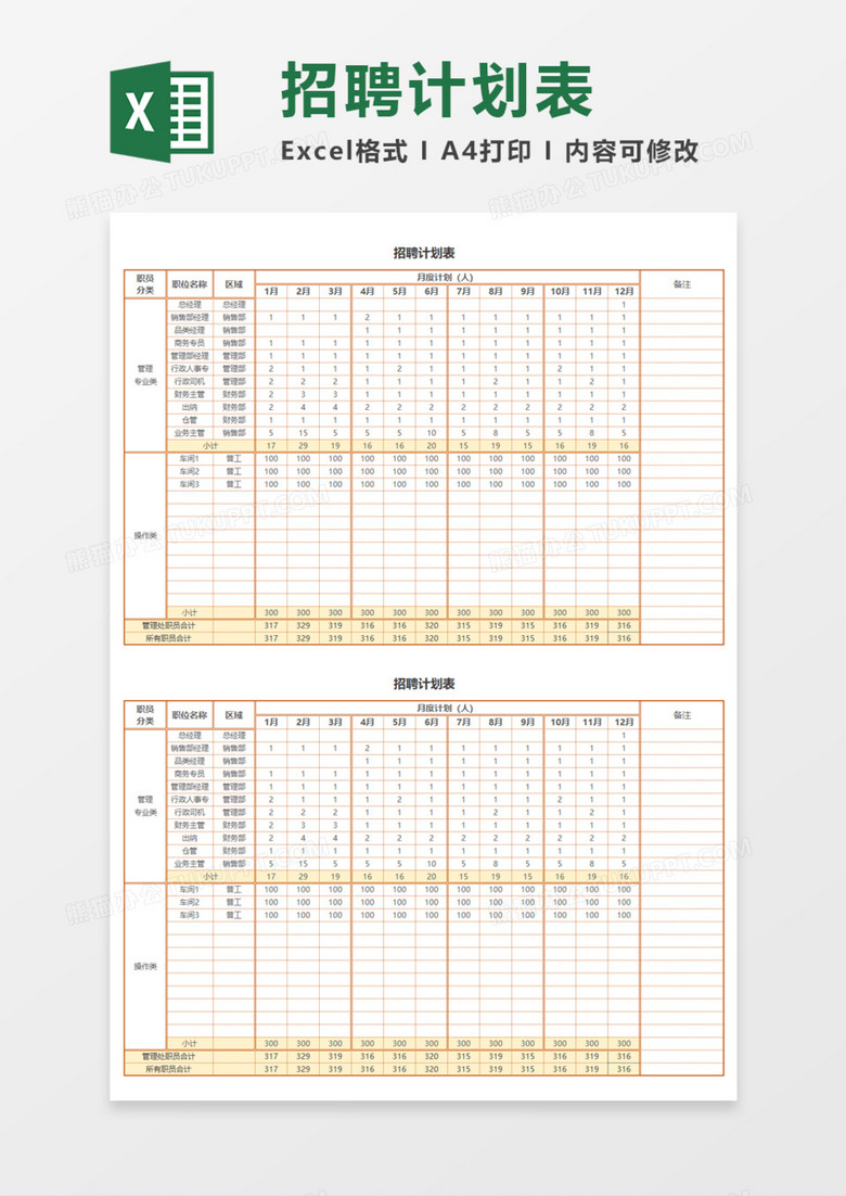 简洁招聘计划表Execl模板