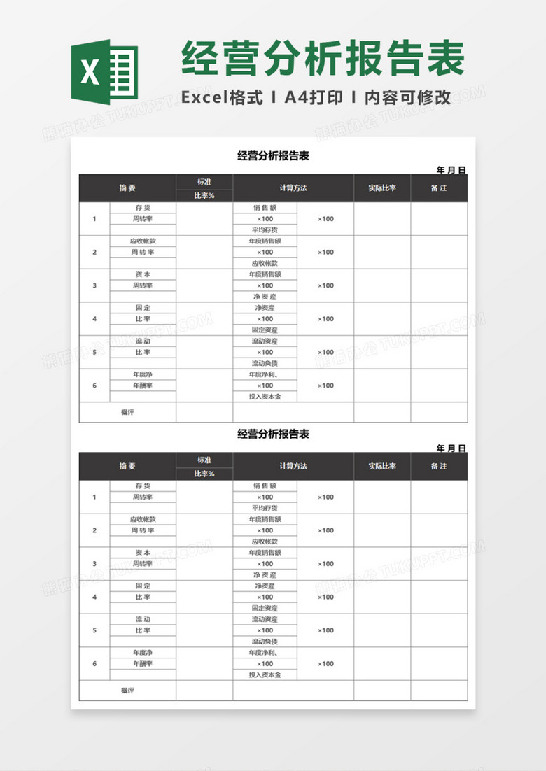 经营分析报告表Execl模板