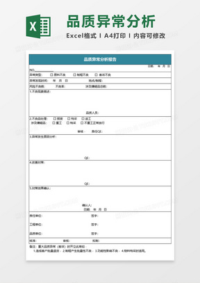 品质异常分析报告Execl模板