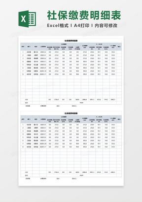 社保保险缴费明细表Execl模板