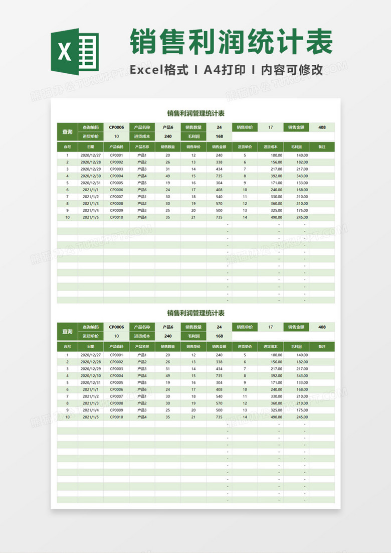 销售利润管理统计表Excel模板