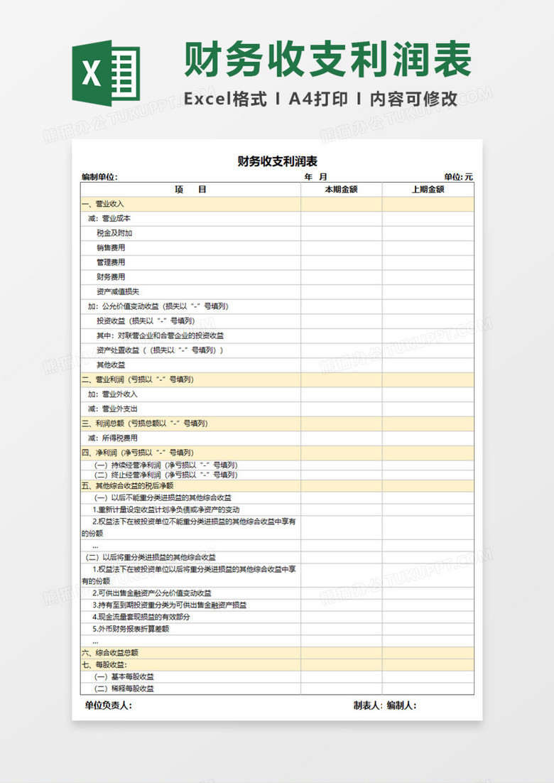 公司财务收支利润表Excel模板