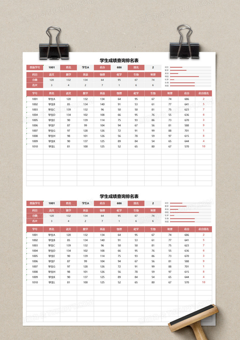 学生成绩查询排名表excel模板