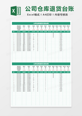 公司倉庫退貨記錄臺賬excel模板