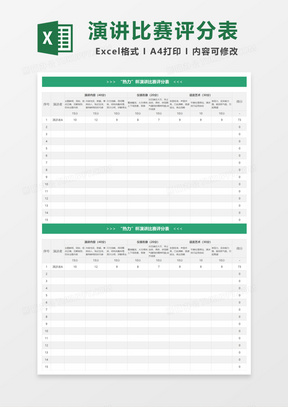 实用演讲比赛评分表Excel模板
