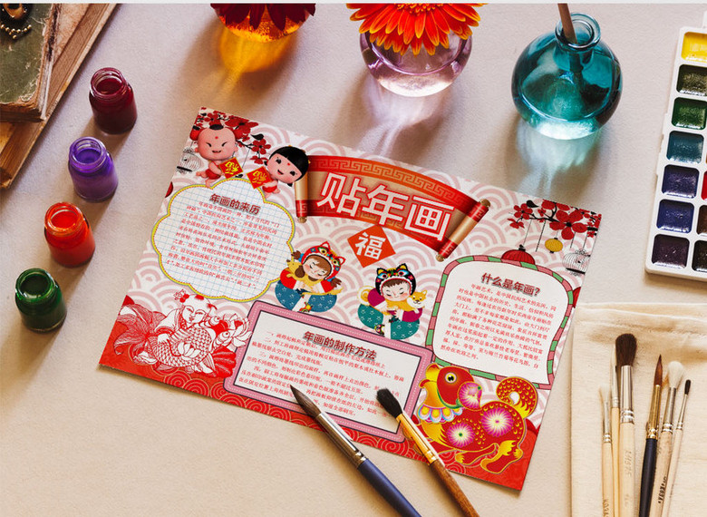 年画的来历贴年画电子小报手抄报word模板