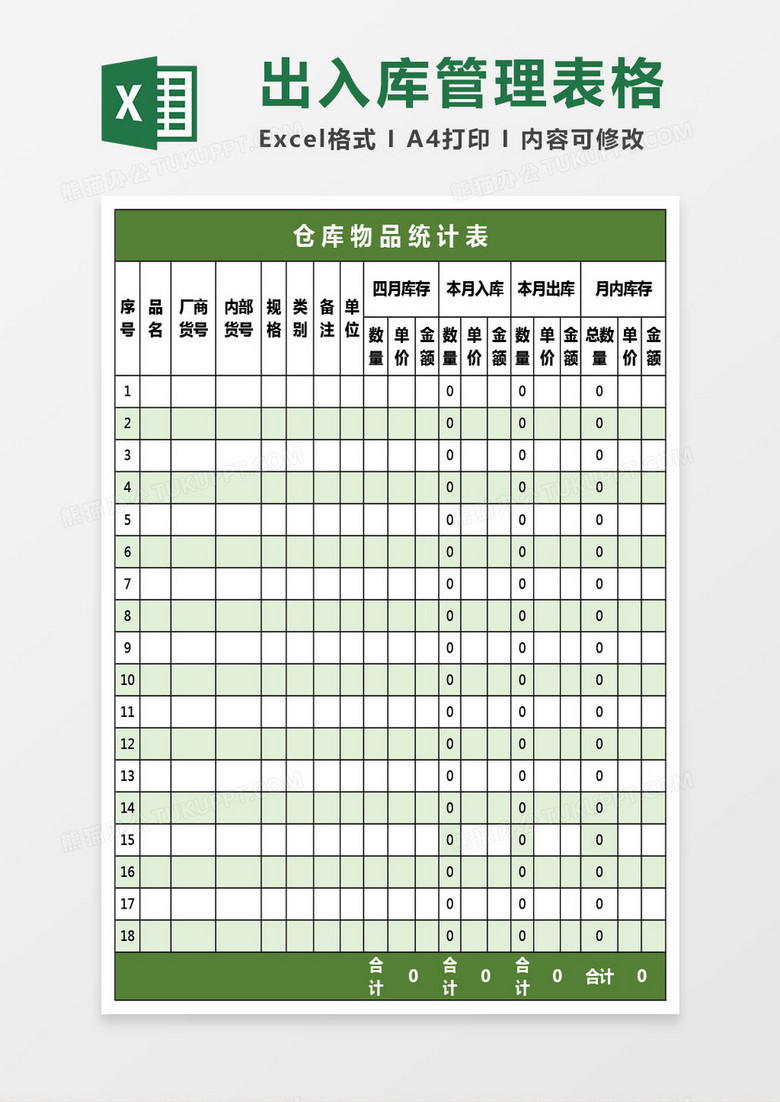 仓库每日出入库管理表格