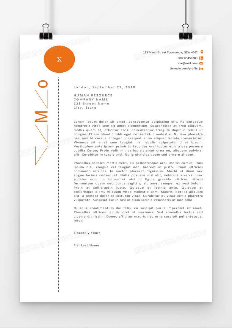 橙色个性英文求职简历格式模板