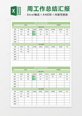 淡绿简约周工作总结汇报表