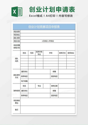 淡蓝简约创业计划竞赛项目申请表