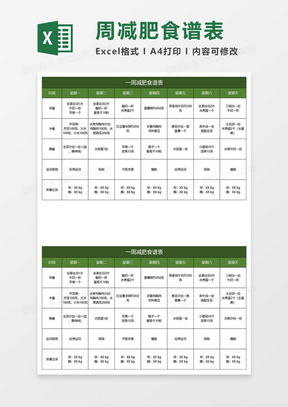 深绿简约一周减肥食谱表