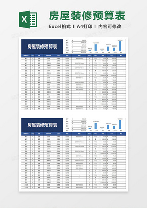 蓝色简约房屋装修预算表