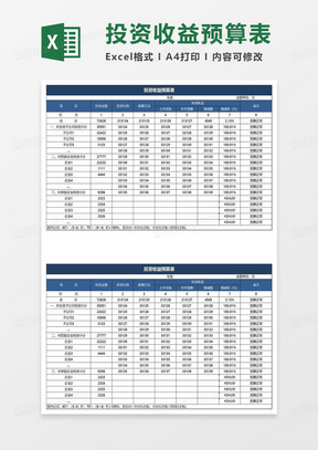 深蓝简约投资收益预算表格