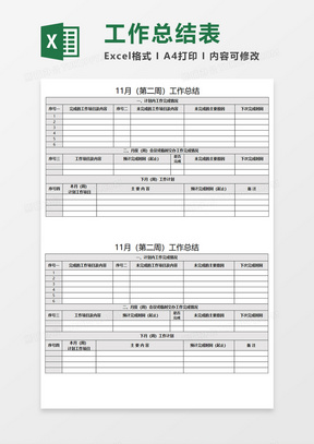 周工作总结表EXECL模板 