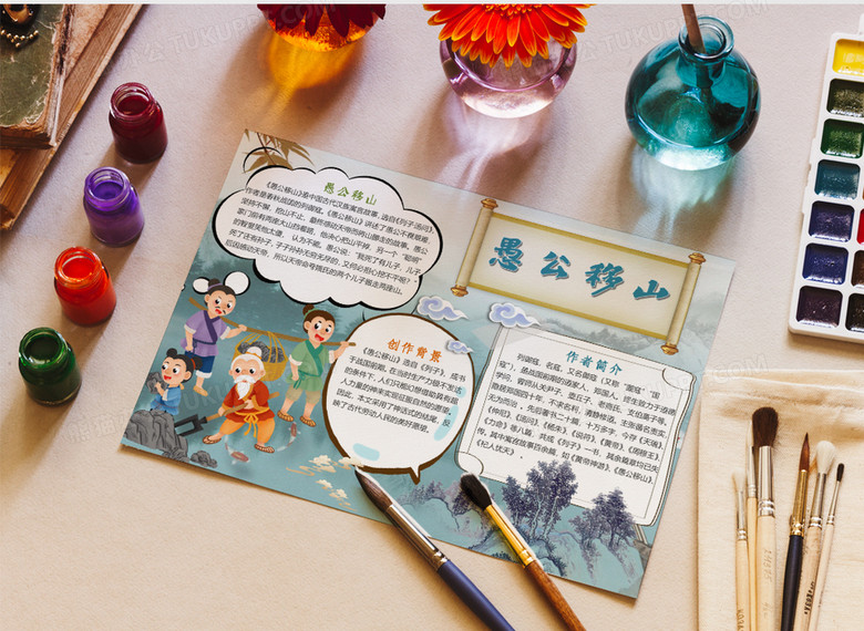 卡通简约愚公移山手抄报word模板