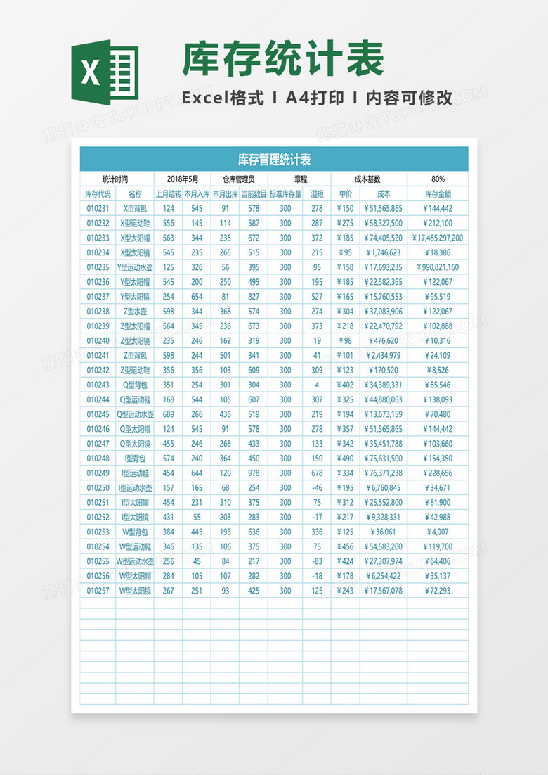 库存管理统计表excel模板