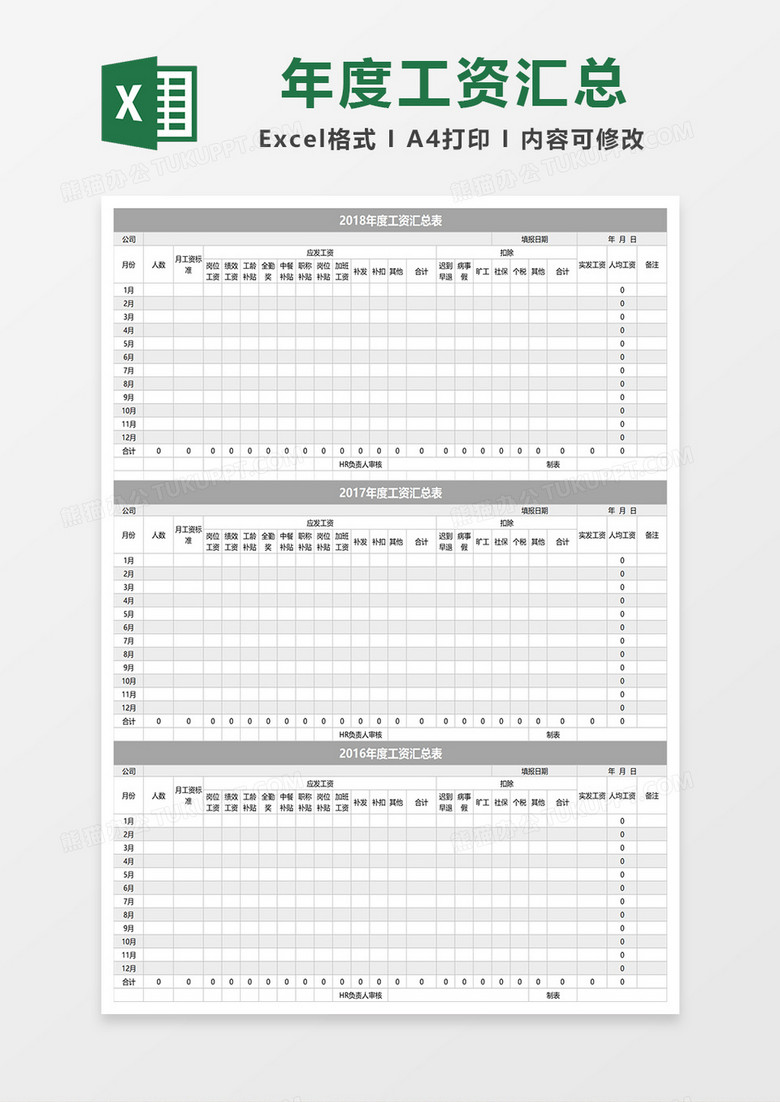 年度工资汇总excel模板