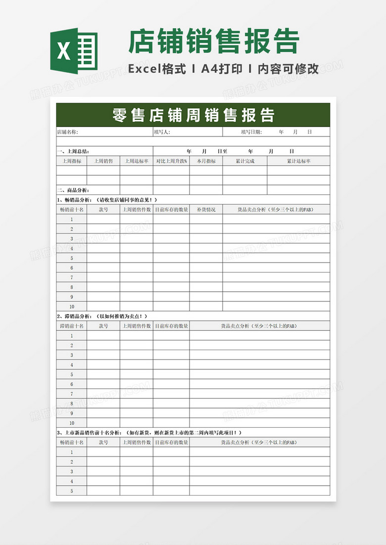 零售店铺周销售报告