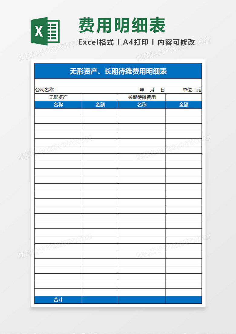 公司无形资产长期待摊费用明细表