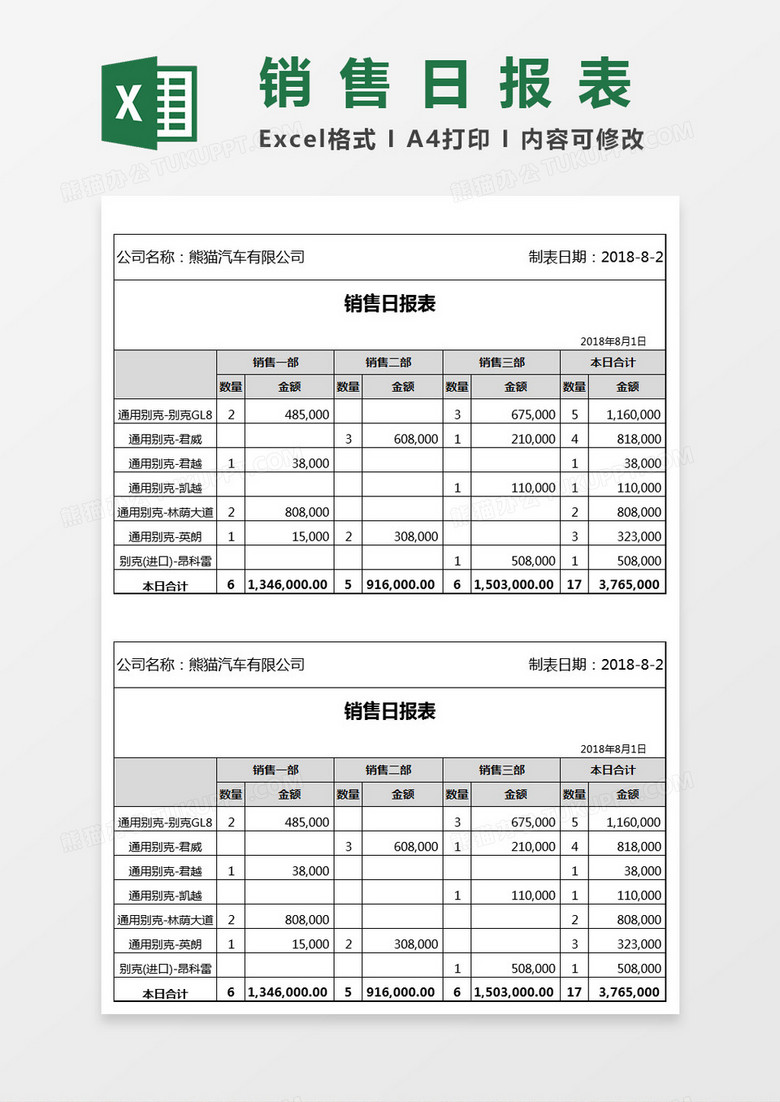 销售日报表Excel模板