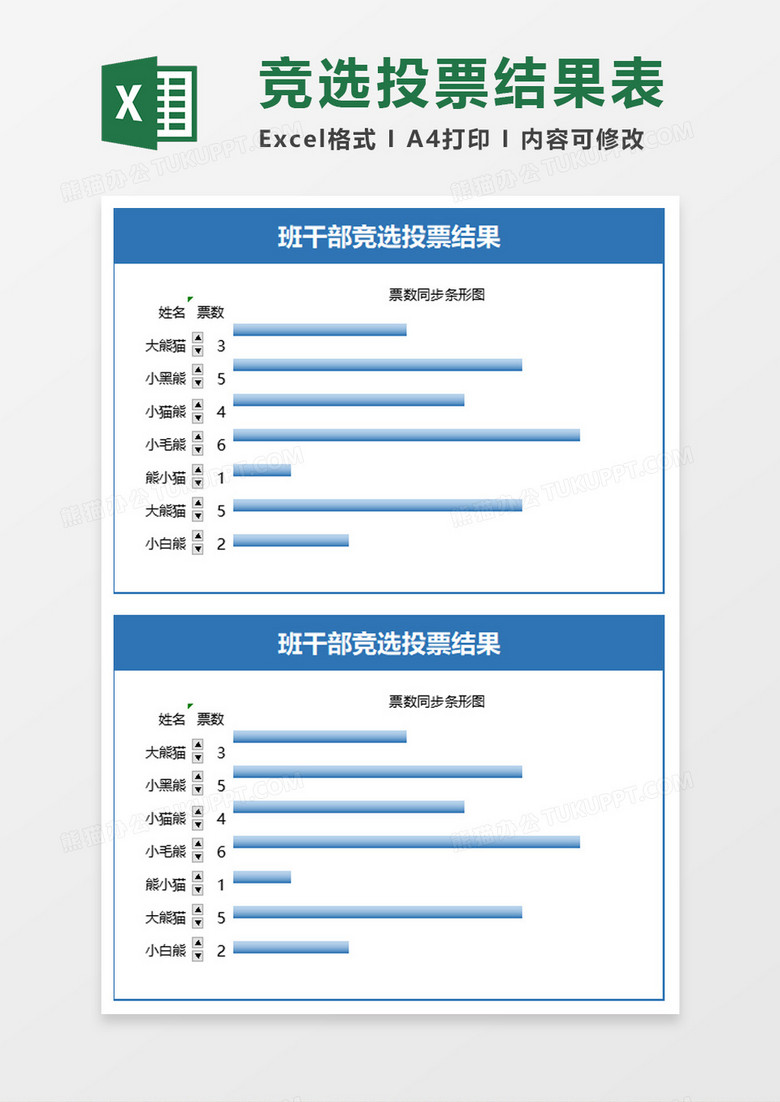 班干部竞选投票结果表excel模板下载 熊猫办公