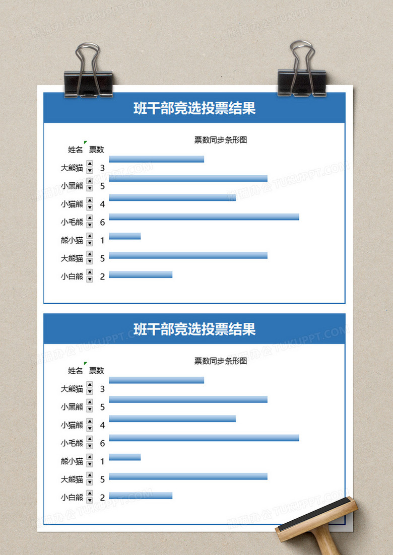 班干部竞选投票结果表excel模板下载 熊猫办公