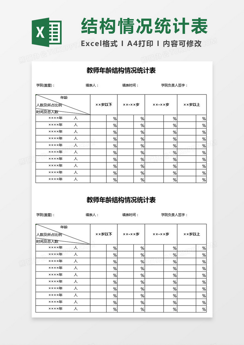 学院教师年龄结构情况统计表Excel模板