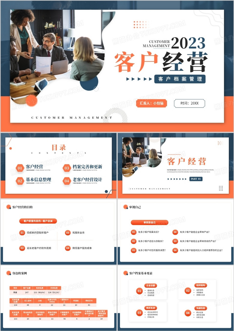 蓝橙商务风客户经营档案管理PPT模板