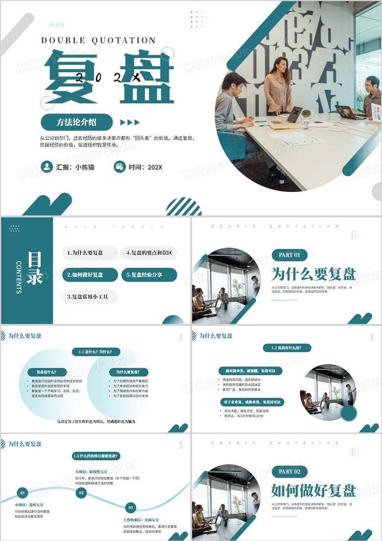 绿色商务风复盘方法介绍PPT模板