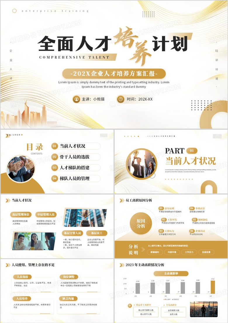 金色商务风全面人才培养计划PPT模板