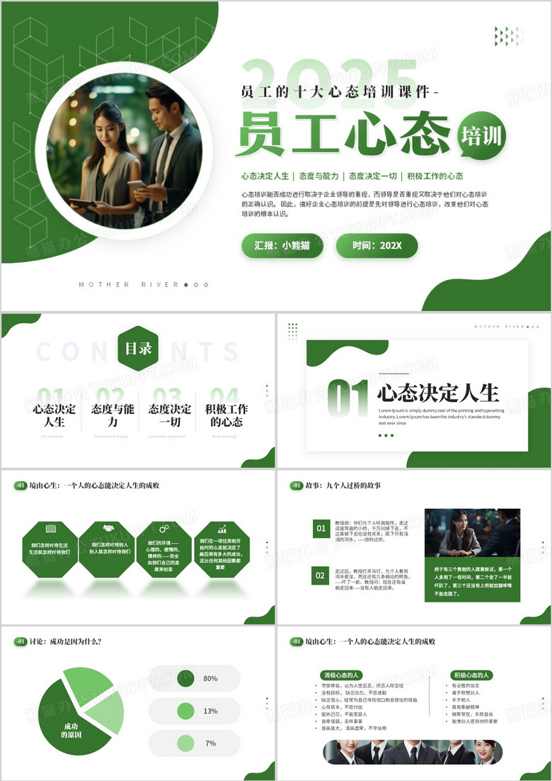 绿色商务风员工十大心态培训PPT模板